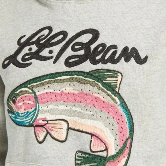 NWT Todd Snyder x LL Bean Embroidered Trout Fish Gray Hoodie Sweatshirt Slim Fit